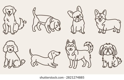 Line drawings eight different