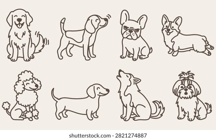 Line drawings eight different