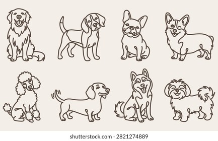 Line drawings eight different