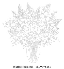 Line drawings, flower vases for practicing vector painting