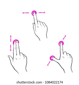 Line drawings of hands, finger to use the screen of the mobile or tablet, put your fingerprint. scroll across the screen.