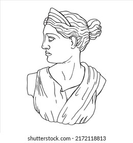 Line drawings of heads of antique statues of goddess and mythical god in engraving style. Creative minimal linear woman vector. Greek sculptures