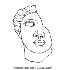 Line drawings of heads of antique statues of goddess and mythical god in engraving style. Creative minimal linear woman vector. Greek sculptures