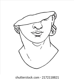 Line drawings of heads of antique statues of goddess and mythical god in engraving style. Creative minimal linear woman vector. Greek sculptures