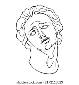 Line drawings of heads of antique statues of goddess and mythical god in engraving style. Creative minimal linear woman vector. Greek sculptures