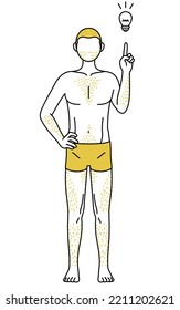 Line drawings of men suffering from thick body hair, pointing in an inspirational pose