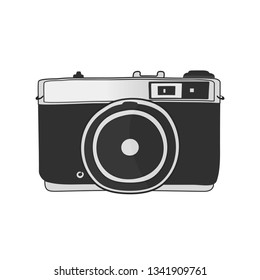 Line drawings old retro film camera isolated on white background vector illusration