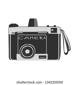 Line drawings old retro film camera isolated on white background vector illusration