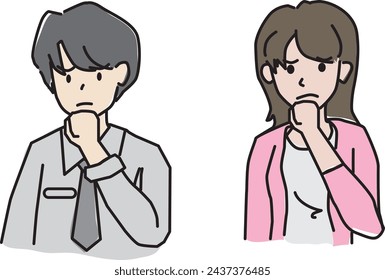 Line drawings of people in half-body office work clothes. In a simple cartoon style in many poses.Editable stroke