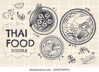 Line drawings of Thai food and ingredients Illustrations and vectors