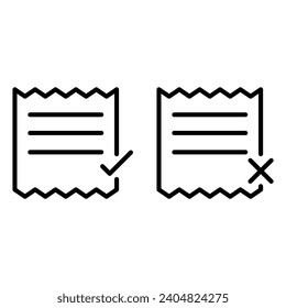 Line drawings of two receipts, one approved with a check mark, another declined with an X.