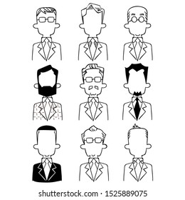 Line drawings of various upper body of anonymous men in suits