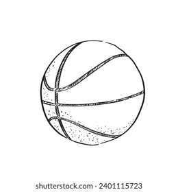 Line drawn basketball sketch, created digitally by hand and vectorised in black and white sketchy style. Finished with dots for shading. 