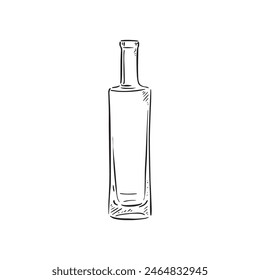 A line drawn black and white illustration of a glass bottle, shaded using lines and drawn in a sketchy style.