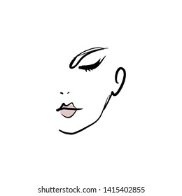 Line drawn black and white trendy face silhouette. Abstract contour. Print for clothes, textile and other. Vector EPS