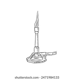 Una línea dibujada quemador bunsen. Inspirado por las clases de ciencias escolares. Dibujo a mano en un estilo de dibujo.

