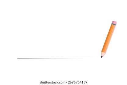 Una línea es dibujada por un lápiz. Imagen del estudiante. Lápiz negro dibujando una línea recta, aislado sobre fondo blanco. maqueta de lápiz de papelería. 