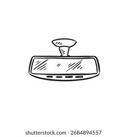 Dibujo de dibujos animados de boceto de Vector de espejo de coche dibujado en línea.