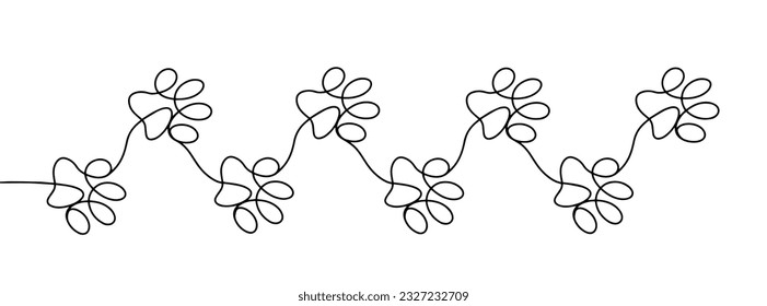 Line drawn cat footprints. Cat paws. International Cat Day. One line drawing for different uses. Vector illustration.