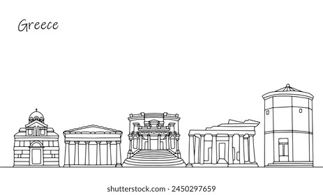 Line drawn cityscape of Greece. Beautiful places and buildings. A simple illustration for different uses.