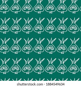 Line drawn doodle rose hips on bright aquamarine background. Seamless summer cute pattern. Good for packaging