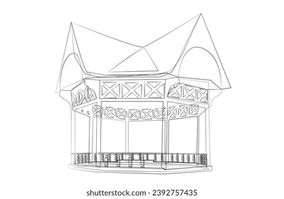 Line drawn gazebo on white background