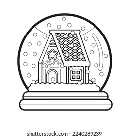 line drawn gingerbread houses, cookies, Christmas sweets and treats, gingerbread house shaped gingerbread cookies with decorations, fairy tale houses coloring book. Vector illustration