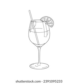 Eine in Linien gezeichnete Illustration eines Aperol Spritz, von Hand in einem einfachen Stil. 