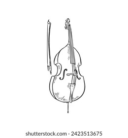 A line drawn illustration of a bass instrument in black and white. Vectorised digitally for a variety of uses. Drawn by hand in a sketchy style.