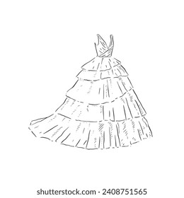 A line drawn illustration of a beautiful tuille layered dress, which could be used for bridal boutiques, wedding blogs and so much more. Vectorised for a wide range of uses.