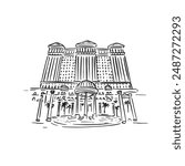 A line drawn illustration of Caesars Palace Hotel in Las Vegas. Drawn by hand in a quick sketch style. Black Vector.