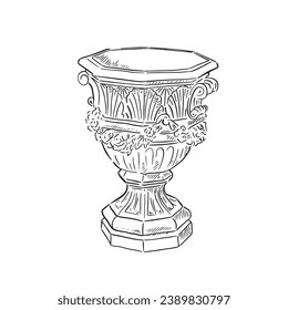 A line drawn illustration of a classic vintage garden urn. Hand drawn on Procreate using an Apple Pencil.