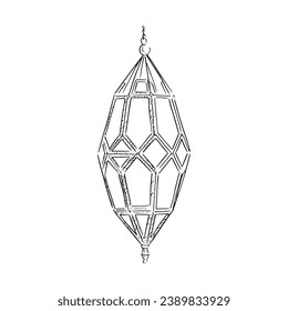 A line drawn illustration of a hanging Moroccan lantern made out of glass panels and metal. Commonly found in the Souks. Hand drawn on Procreate using an Apple Pencil. 
