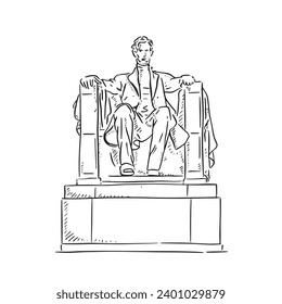 Una ilustración trazada en línea del monumento a Lincoln en Washington DC. Mano dibujada en línea negra con un aire esquemático. Digitalizado y vectorizado para un uso fácil.