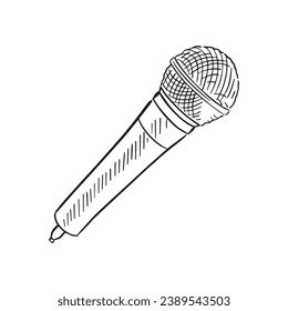 A line drawn illustration of a microphone. Perfect for a performance poster. Drawn by hand on procreate in black and white with shading.