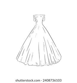 A line drawn illustration of an off the shoulder A-Line dress, which could be used for bridal boutiques, wedding blogs and so much more. Vectorised for a wide range of uses.