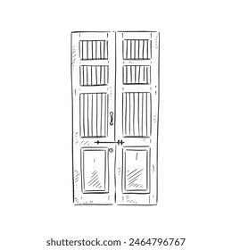 A line drawn illustration of a rustic Moroccan door in a black and white sketch style. Vectorised for a variety of uses.