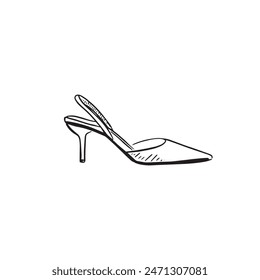 A line drawn illustration of a strapped court shoe. Drawn by hand in a sketchy style.