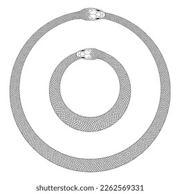 Ilustración de línea dibujada de dos Ouroboros