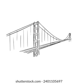 Una ilustración de la icónica Puerta Dorada de los Estados Unidos en San Francisco, al oeste de los Estados Unidos. Dibujado a mano y vectorizado digitalmente.