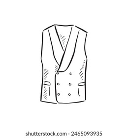 A line drawn illustration of a waistcoat in black and white sketchy style.