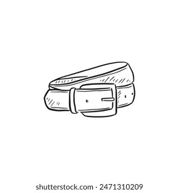 A line drawn illustration of a wrapped up mens belt. Drawn by hand in a sketchy style.