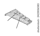 A line drawn illustration of a xylophone in black and white. Vectorised digitally for a variety of uses. Drawn by hand in a sketchy style.