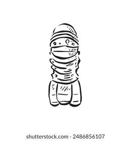A line drawn lobster tail segment. Drawn by hand in a sketch style in black and white with shading to the right hand side.