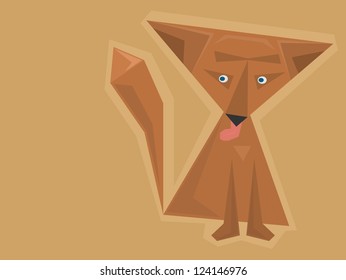 line drawn orange fox shows tongue on brown background