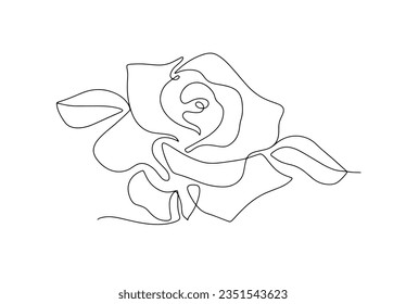 La línea trazada con el botón rosa. Día Mundial de la Rosa. Un dibujo de línea para diferentes usos. Ilustración vectorial.