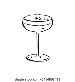 A line drawn sketch of an espresso martini in black and white. Vectorised in a sketchy style for a variety of uses.