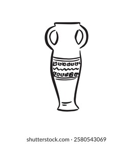 A line drawn sketch of a Greek jug. Drawn in black and white and vectorised. Pottery ceramic artisan piece.