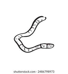 A line drawn sketch of a worm, drawn by hand and vectorised.