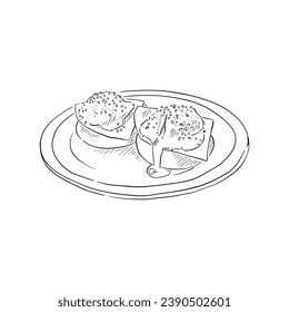 A line drawn sketchy style vector of Eggs Benedict dish; a classic breakfast dish. Hand drawn on Procreate using an Apple Pencil.